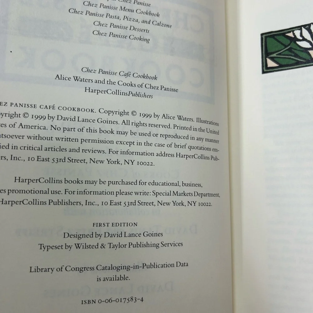 First Edition 1999 Chez Panisse Café Cookbook by Alice Waters.